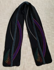 Vintage Coloratura Scarf 100% Wool Geometric Multi Black 8.5 x 68” Made In USA