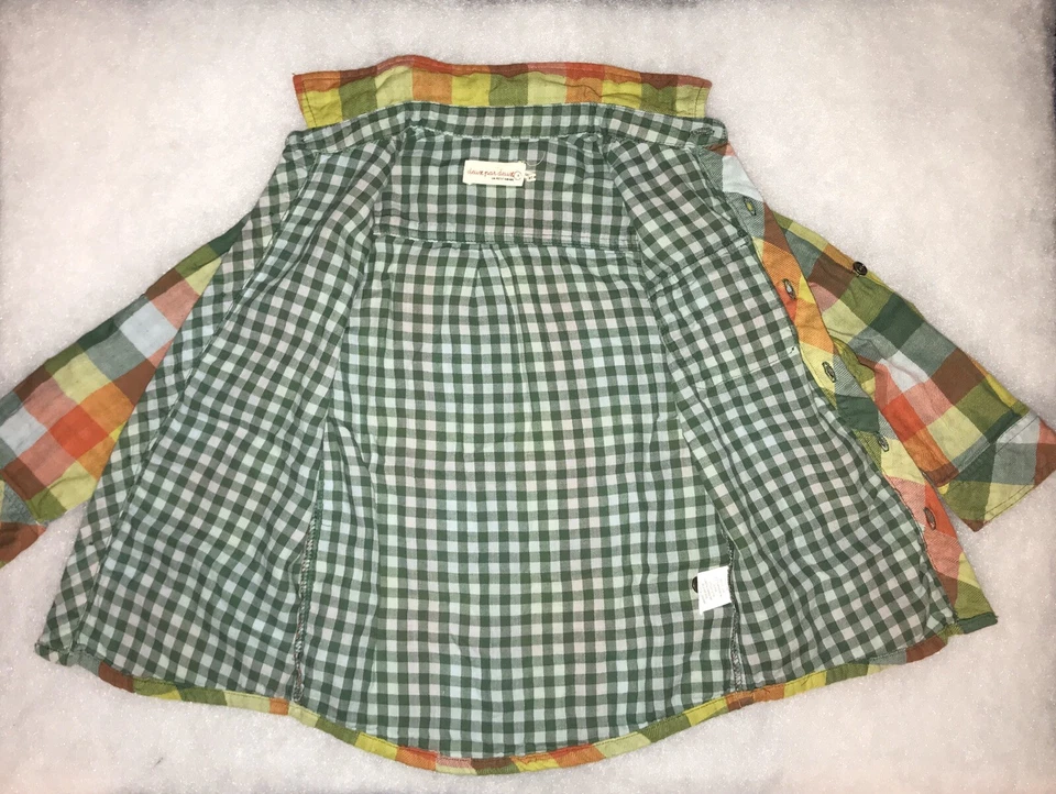 Camisa Deux par Deux Niños a Cuadros Forrada Talla 4 Verde Naranja Amarillo Azul Cuadros Foto 4 de 4