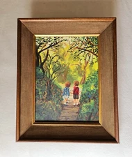 Vintage Original Oil Painting / Impressionism / Forest with Children - Signed