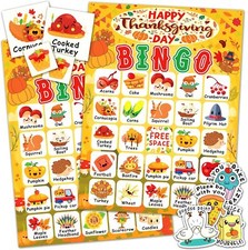 Thanksgiving Bingo Cards, 24 Players Cute Game for Kids...
