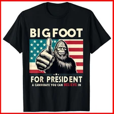 Vote Bigfoot for President 2024 Funny Election Black Cotton T-Shirt S-5XL