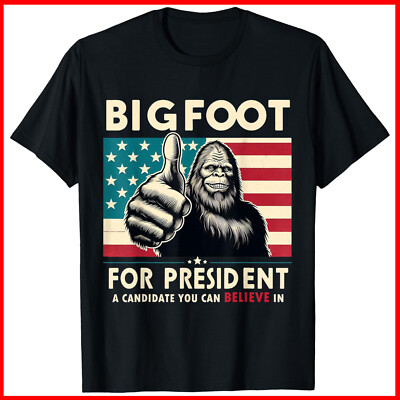 Vote Bigfoot for President 2024 Funny Election Black Cotton T-Shirt S-5XL