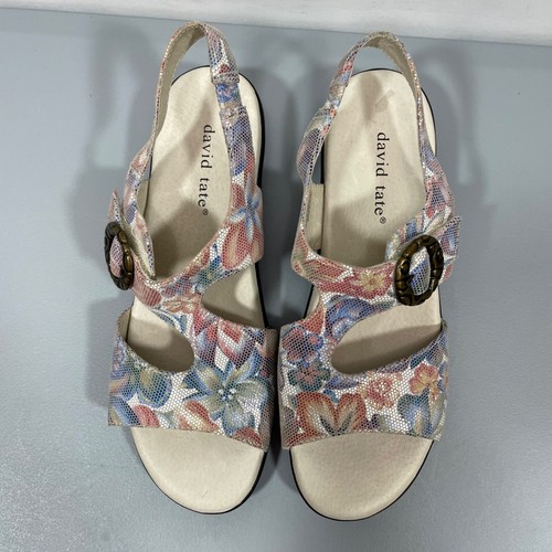 David Tate Sandals Strappy Slingback Leather Floral Multicolor Womens 7 N - Picture 6 of 14