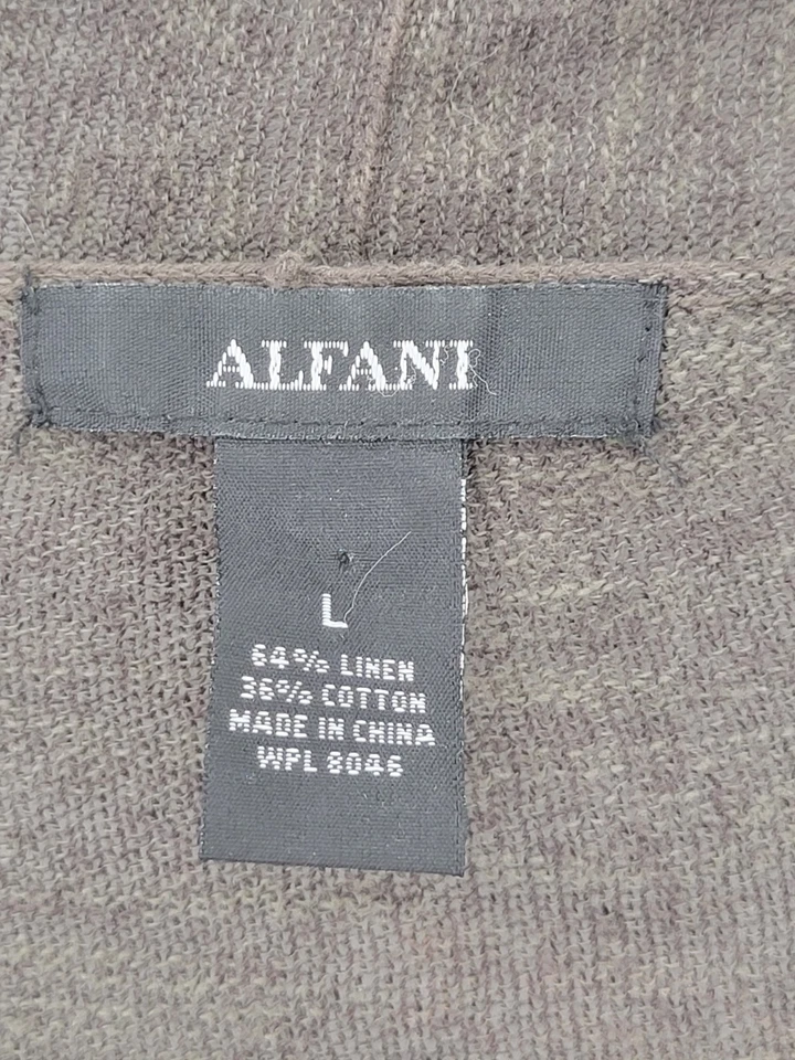 Alfani Sweater Womens Large Brown Ruffle Sleeve Open Front Linen Blend Cardigan - Image 3 of 4