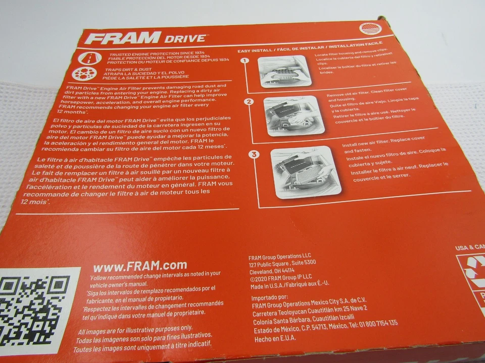 Filtro de aire nuevo Fram Drive FDA11450 para Nissan, Altima Foto 3 de 3