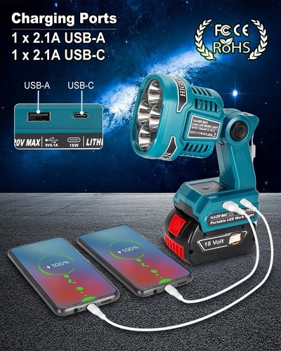 Schnurlose LED-Taschenlampe für Bosch 18V Akku 22W LED-Arbeitsleuchte w/USB Port - Bild 4 von 6