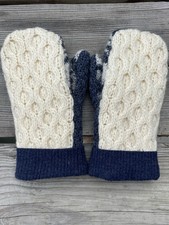 Aran Cable Pattern Handmade Wool Sweater Mittens Fleece Lined Cuff Mitts