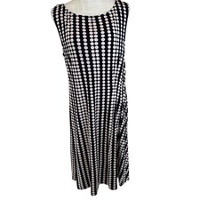 Tory Burch Black & White Polka Dot Sleeveless Midi Dress Pleated Details XL