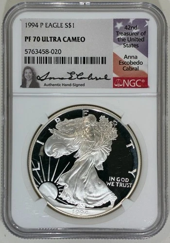 1994-P American Silver Eagle NGC PF70 UCAM  RARE ANNA ESCOBEDO CABRAL SIGNED