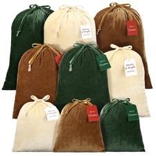 9 Pcs Velvet Santa Bag with Drawstring Christmas Candy Gift Bag Velvet Santa ...