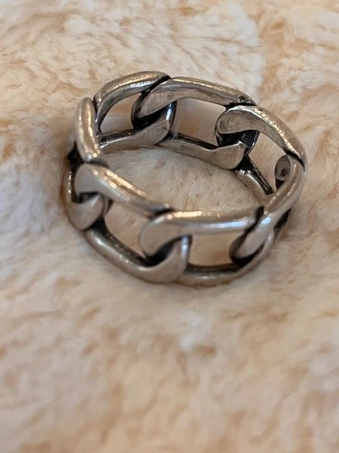 Vintage Sterling Silver 925 Chunky Chain Openwork Ring size 7