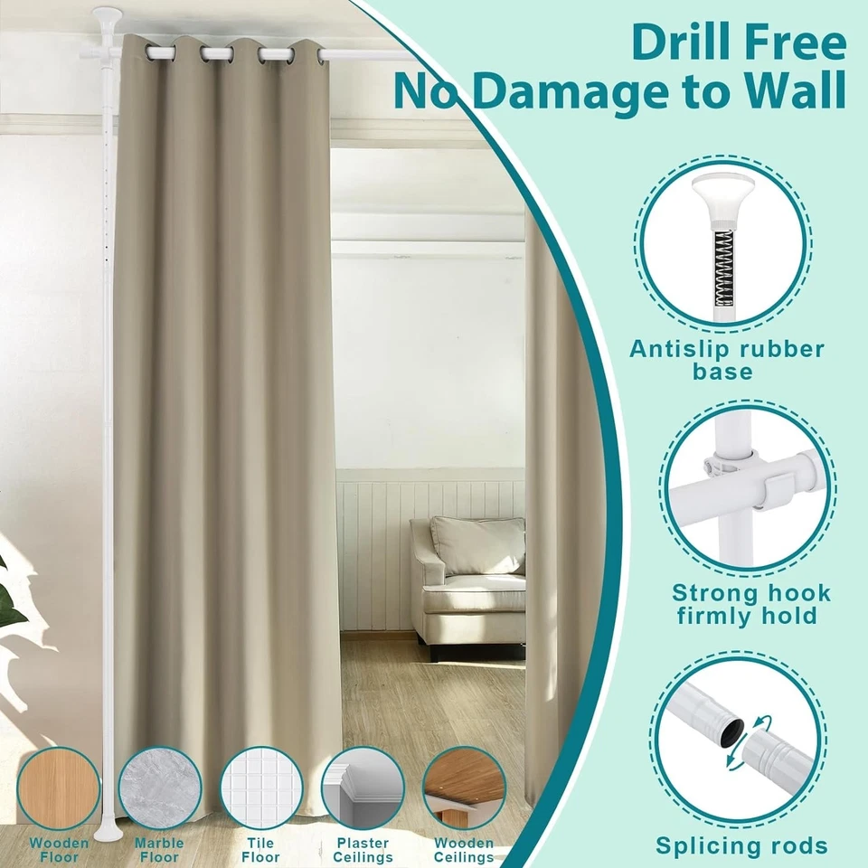 Room Divider Curtain Rods No Drilling–120"H x 114"W Floor to Ceiling Adjustable - Image 3 of 4