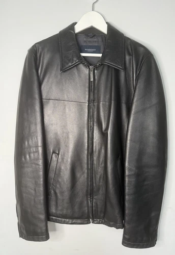 Giacca classica Burberry uomo pelle di agnello nera taglia L 48 imbottitura poliestere