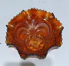 VINTAGE IMPERIAL CARNIVAL GLASS MARIGOLD SCROLL EMBOSSED RUFFLED BOWL...MUST SEE