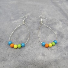 Colorfull Silver Tone Hoop Dangle Drop Earrings Womens Girls Gift For Her Party