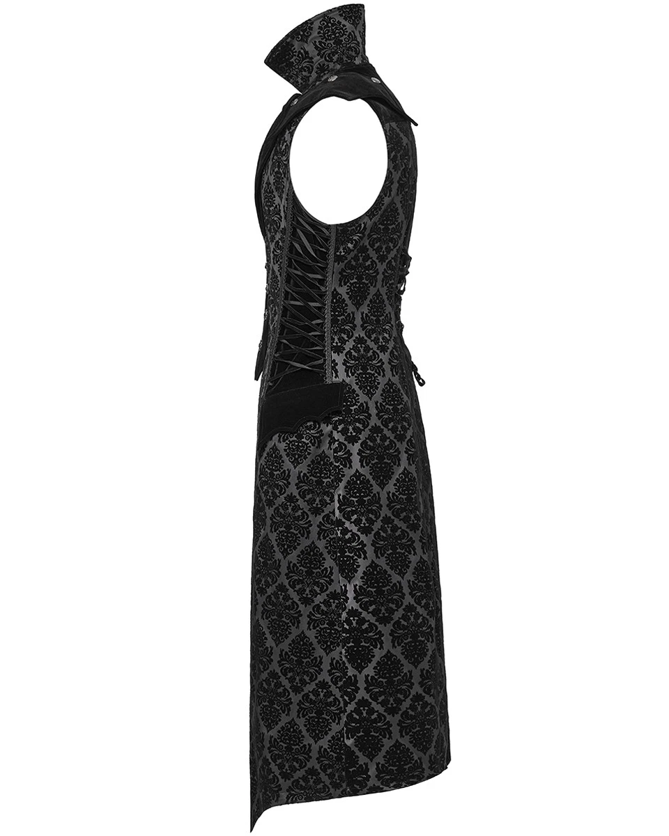 Chaleco Chaleco Punk Rave Para Hombres Largo Regencia Gótico Flocado Terciopelo Damasco Negro