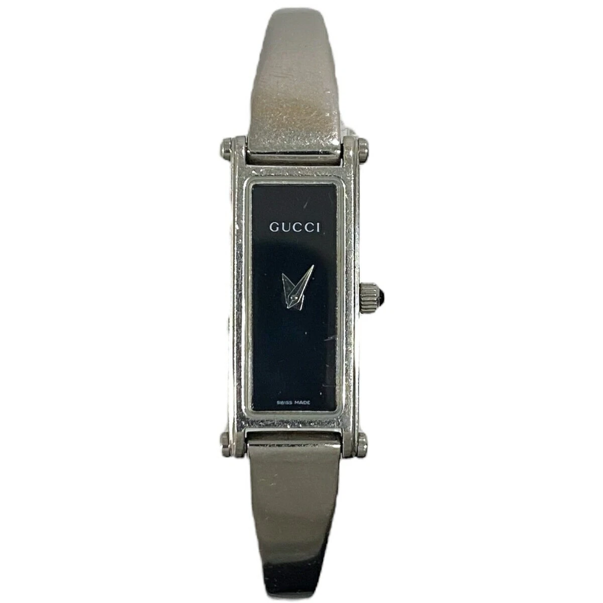 Orologio Gucci 1500L Usatoante Quad Nerociale Braccial Quadrat Argen Donnao