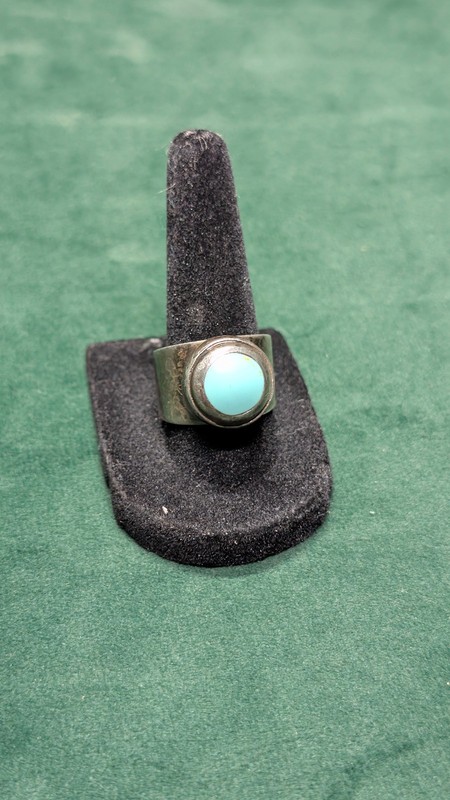 Vintage Mexico Heavy 925 Sterling Silver Turquoise Southwestern Band Ring Sz 8