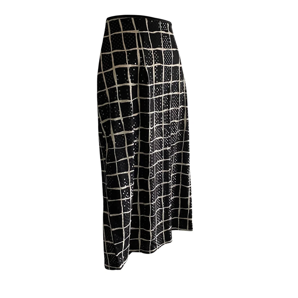 Jessica McClintock 裙子女式 10 黑色白色网格亮片 Midi 美国制造派对 — 第 2/4 张图片