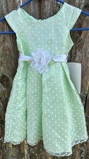 Jenny And Me Dress Size 4T Easter Spring NWT Polka Dot Jacquard Fabric Green