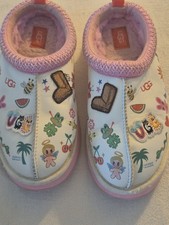 UGG Tazz Pop Sketch Leather Slippers Girls/Kid/Youth 5 Pink Patch Mules/Clogs