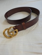 Authentic Gucci Brown Leather GG Logo Belt Unisex Fits 32-34 - IT 95CM