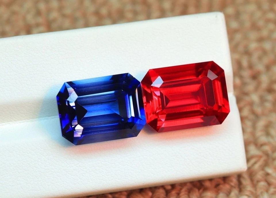 Par de piedras preciosas sueltas 13x10 mm rubí rojo natural y zafiro azul certificado GIE Foto 3 de 4