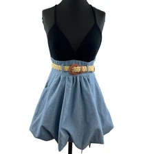 VOOM Joy Han Denim Chambray Bubble Mixed Media Dress M Medium