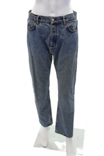 Balenciaga Paris Womens Cotton Medium Wash Buttoned Straight Jeans Blue Size L