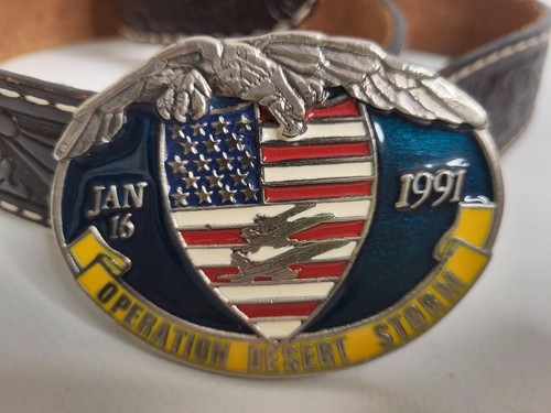 Operation Desert Storm Jan 16 1991 Belt Buckle Stars n Stripes With Belt - Picture 2 of 5