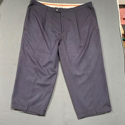 Mens Pleated Chino Dress Pants Size 52 Actual: 48x28 Navy Blue Rayon Poly Blend