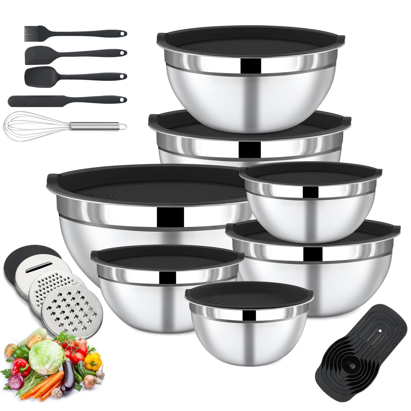 Set de saladiers inox de qualité supérieure avec couvercles et accessoires de découpe