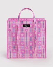 BAGGU X Sandy Liang Large Nylon Market Bag Pink Plaid NWT Limited Collection