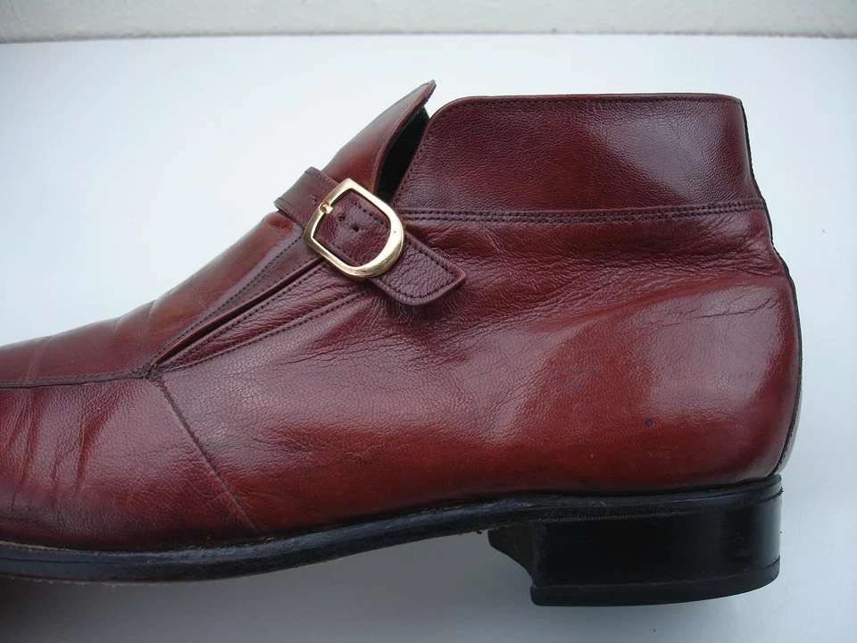 Hombres 12 D M Florsheim Imperial Botines Vestido Marrón Cuero Hebilla De Colección Años 70 Foto 2 de 4