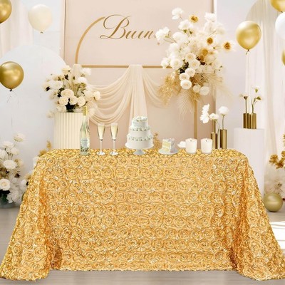 B-COOL Light Gold Rosette Tablecloth Party Table Overlay 90x156 Inch 3D Flora...