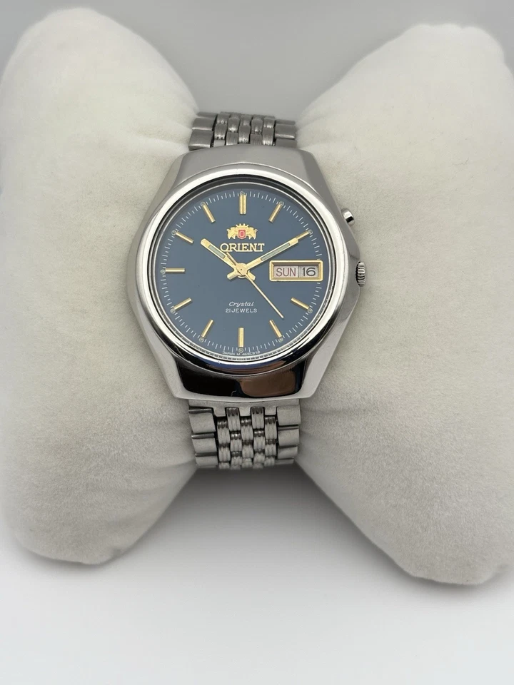 Vintage Orient Crystal 21 Jewels Automatic Watch Blue Dial Day Date - Image 2 of 4