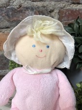 Eden Girl Baby Doll Lovey Pink Terry Cloth Blonde Hair Blue Eyes Gingham Bonnet