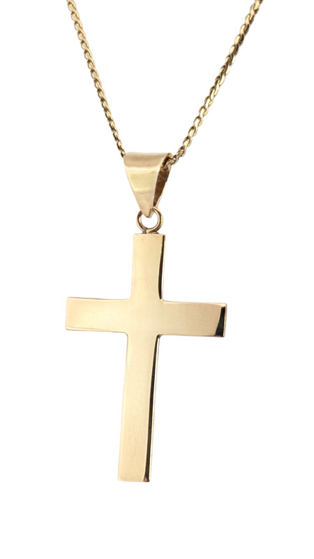 ESTATE SOLID 10K YELLOW GOLD CROSS PENDANT 14K SERPENTINE 15.5" NECKLACE #7950