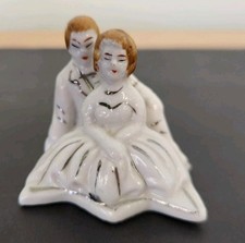 Vintage Ceramic Figurine Wedding Cake Topper Japan 2" Bride And Groom Couple