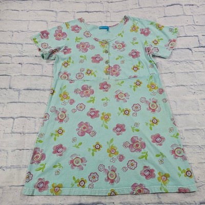 Fresh Produce Babydoll Top Women XL Aqua Floral Short Sleeve Henley Cotton USA