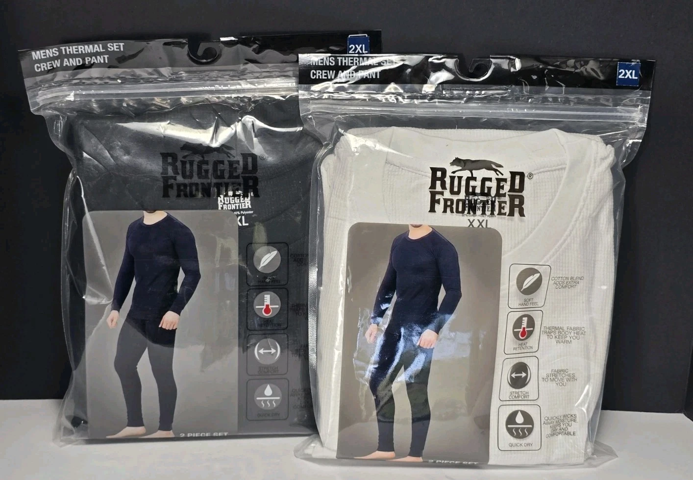 Lot Of 2 Rugged Frontier 2-piece White And Black Men's 2XL Warm Thermal