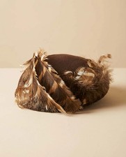 Vintage 1940s Brown Feather Cocktail Hat Tilt Hat Fur Felt Fascinator Mid