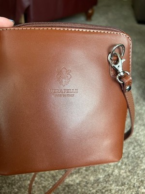 Vera Pelle Brown Leather Purse Shoulder Bag Made in Italy Crossbody Zipper Flap