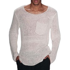 New Men's Slim Round Neck Pullover Sweater Loose and Light Perspective Sweater