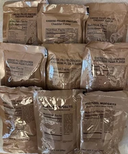 MRE Military Cheese Pepperoni filled pretzels and pretzel nuggets and drinksC608