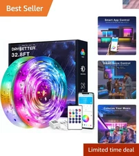 32.8ft Color-Changing LED Strip Lights - Waterproof, Voice & App Controlled