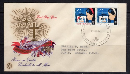 1964 RARE Christmas First Day Cover with TWO stamps (RED omitted on ONE ...