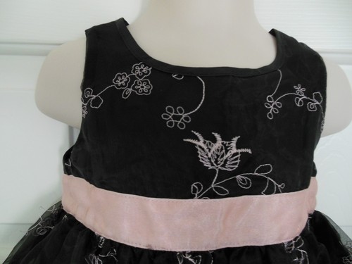 E-Vie Angel Brand Girls Black Floral Embroidery Flower Girl Dress Sz 1 ½-2 yrs - Picture 3 of 7