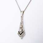 Vintage Art Deco Style Lab Created Diamond & Sapphire 14K White Gold Fn Pendant
