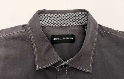 Michael Brandon Shirt Men's L Charcoal Long Sleeve Flip Cuff Collared Pocket - Picture 20 of 21